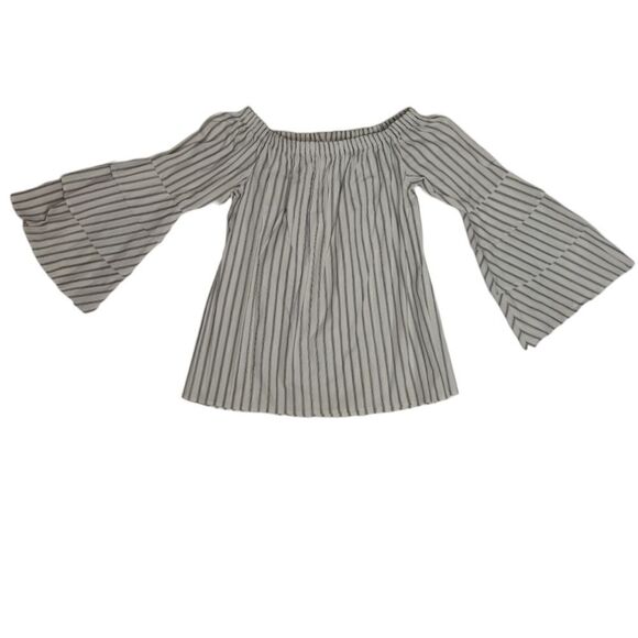 AXXESS‎ striped bell ruffle sleeve off shoulder top blouse S - Picture 1 of 8